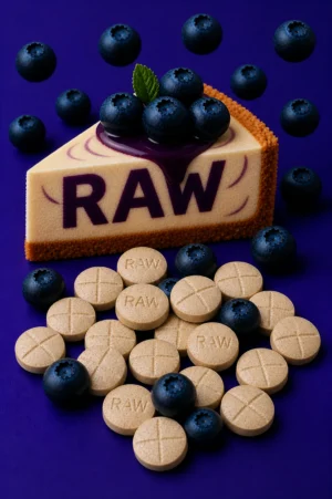 7HYDROXYRAW RAW MIT BLUEBERRY CHEESECAKE (DYE-FREE) | BATCH TESTED: 86.7MG TOTAL ALKS (83.1MG 7-OH) | BOTTLE LABEL: 75MG 25 TABLETS