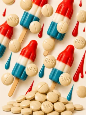 7HYDROXY RAW MIT ROCKET POP (DYE-FREE) | BATCH TESTED: 15.9MG TOTAL ALKS (14.7MG 7-OH) | BOTTLE LABEL: 12MG (25 Tablets)